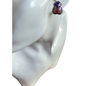 Vintage Cloisonne Earrings 70s Enamel Butterfly Floral Pin Post Backs